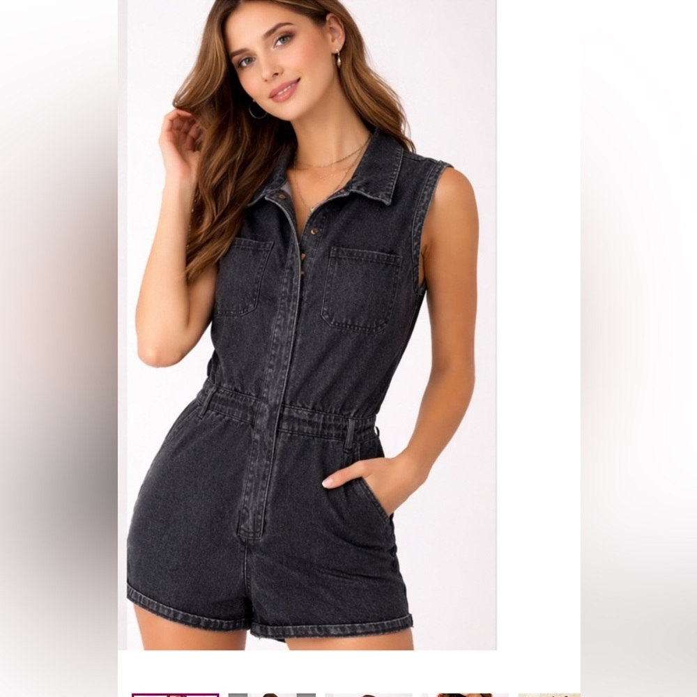 Denim short romper